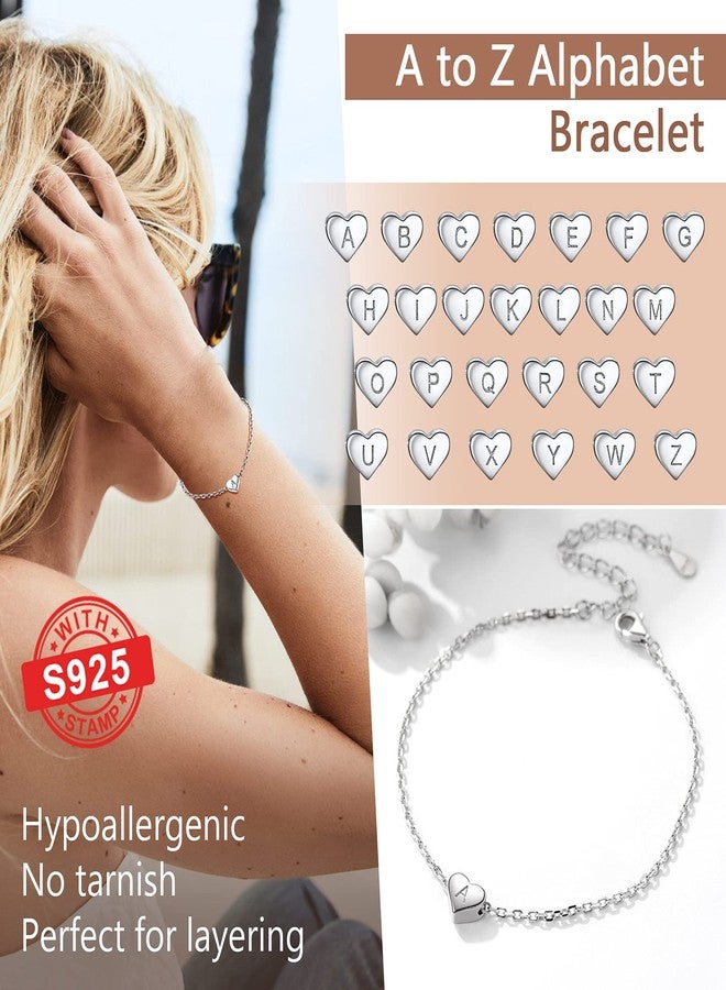 PROSILVER 925 Sterling Silver Initial Heart Braclet Dainty Womens k Chain Bracelet Bangle Bracelt Friendship Braclets - Image 4